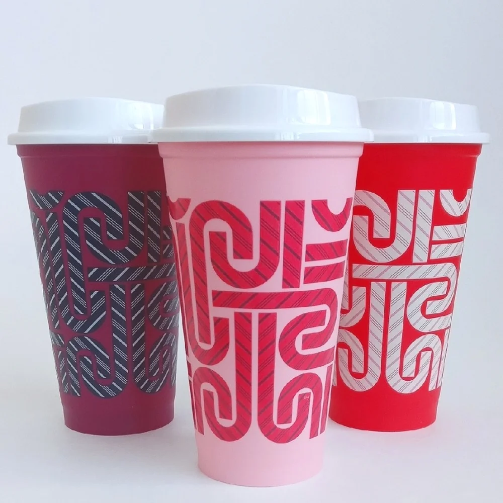 Starbucks Set of 6 Color Changing Reusable 16oz Hot Travel Cups With 6 Lids